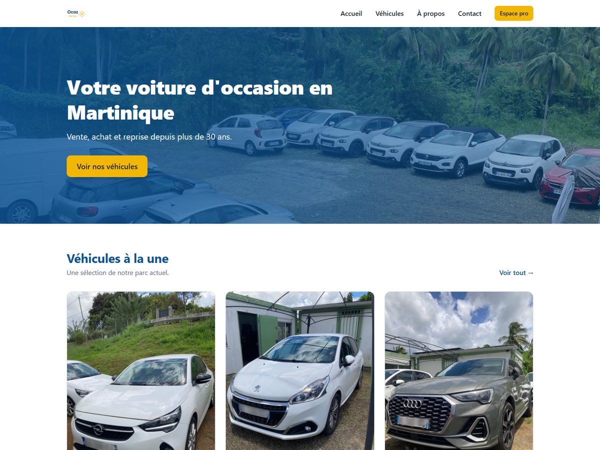Page d’accueil du site Occaz des Îles